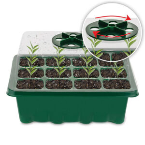 10 pack GrowEase Adjustable Seed Starter Tray Kit with Humidity Dome (120 Cells)